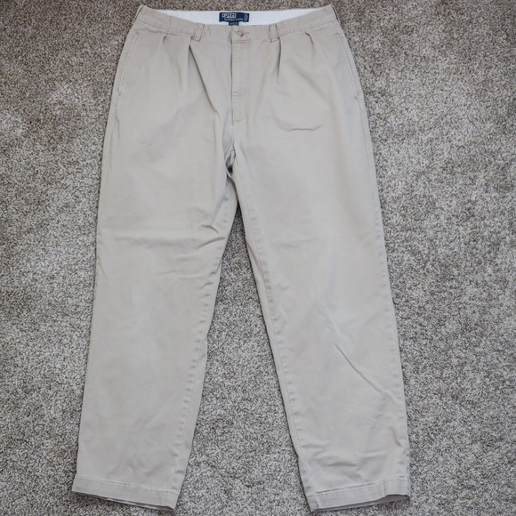 Vintage Polo Ralph Lauren Andrew Chino Pants 38x32 Khaki Pleated 90s Y2K USA - Picture 1 of 10